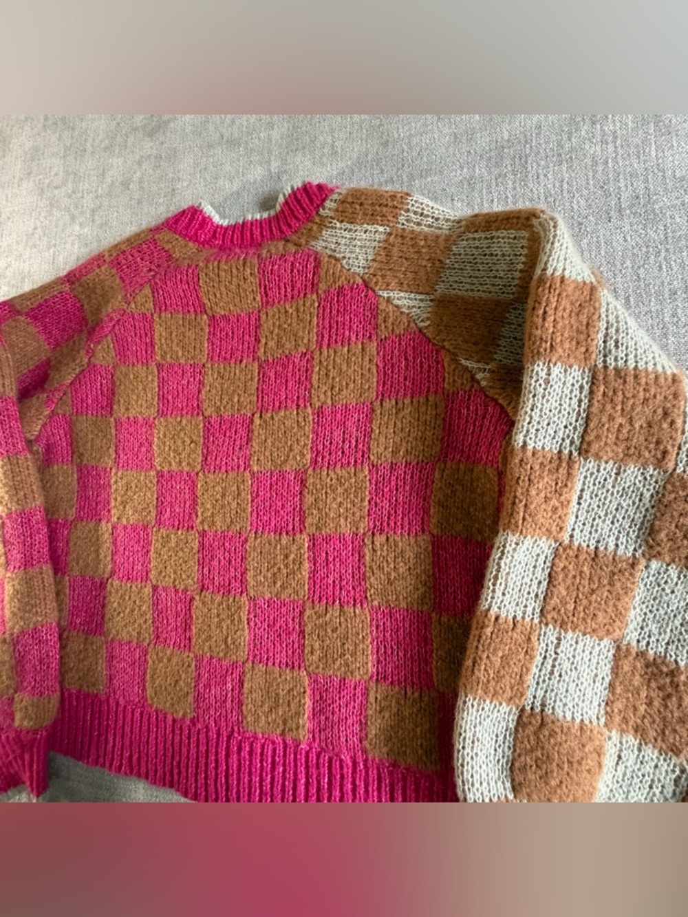 Torrid Chunky Cardigan V-Neck Button Front Sweater pink tan checkered - Picture 12 of 12